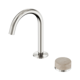 An image of Nero Tapware's Serenity Progressive Basin Mixer Arc Spout With Rome Travertine Handle Brushed Nickel