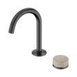 An image of Nero Tapware's Serenity Progressive Basin Mixer Arc Spout With Rome Travertine Handle Gun Metal