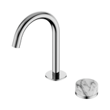 An image of Nero Tapware's Serenity Progressive Basin Mixer Arc Spout With Arabescato Corchia Handle Chrome