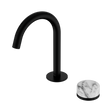 An image of Nero Tapware's Serenity Progressive Basin Mixer Arc Spout With Arabescato Corchia Handle Matt Black