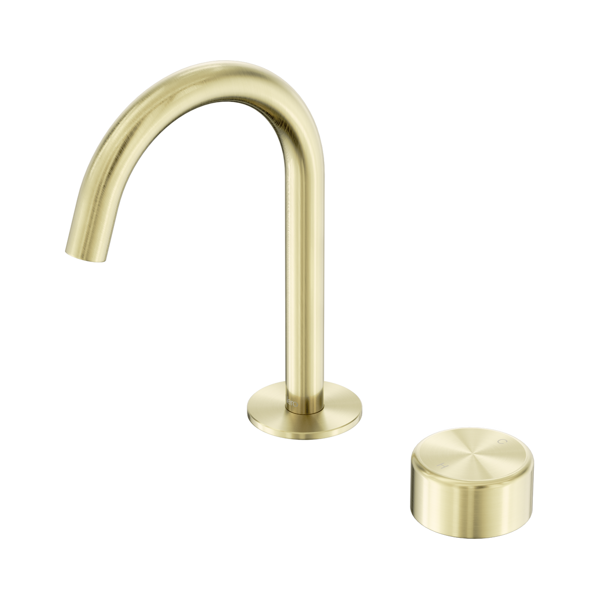 An image of Nero Tapware's Serenity Progressive Basin Mixer Arc Spout With Metal Handle Brushed Gold