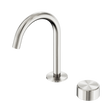 An image of Nero Tapware's Serenity Progressive Basin Mixer Arc Spout With Metal Handle Brushed Nickel
