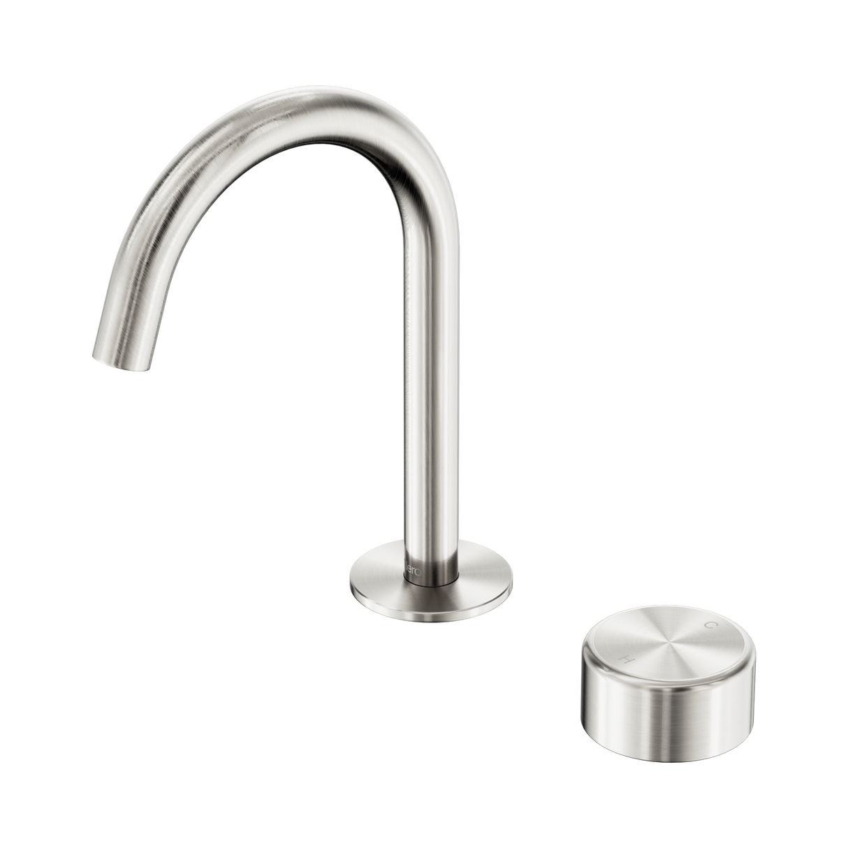 An image of Nero Tapware's Serenity Progressive Basin Mixer Arc Spout With Metal Handle Brushed Nickel