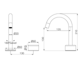A line drawing of Nero Tapware's Serenity Progressive Basin Mixer Arc Spout With Metal Handle Chrome