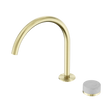 An image of Nero Tapware's Serenity Progressive Bath/Kitchen Mixer Arc Spout With Carrara Handle Brushed Gold