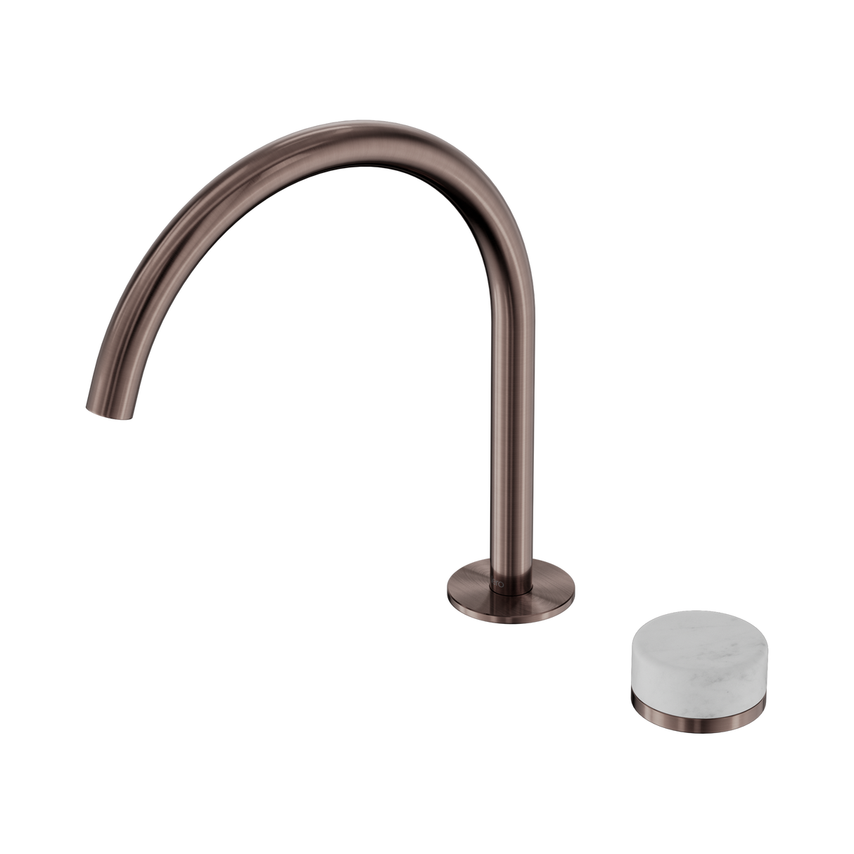 An image of Nero Tapware's Serenity Progressive Bath/Kitchen Mixer Arc Spout With Carrara Handle Brushed Bronze