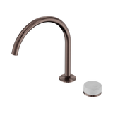 An image of Nero Tapware's Serenity Progressive Bath/Kitchen Mixer Arc Spout With Carrara Handle Brushed Bronze