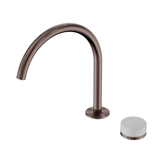 An image of Nero Tapware's Serenity Progressive Bath/Kitchen Mixer Arc Spout With Carrara Handle Brushed Bronze