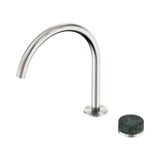 An image of Nero Tapware's Serenity Progressive Bath/Kitchen Mixer Arc Spout With Verde Alpi Handle Brushed Nickel