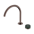 An image of Nero Tapware's Serenity Progressive Bath/Kitchen Mixer Arc Spout With Verde Alpi Handle Brushed Bronze