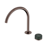An image of Nero Tapware's Serenity Progressive Bath/Kitchen Mixer Arc Spout With Verde Alpi Handle Brushed Bronze