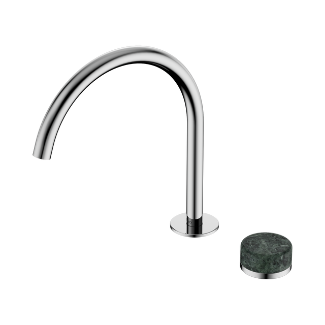 An image of Nero Tapware's Serenity Progressive Bath/Kitchen Mixer Arc Spout With Verde Alpi Handle Chrome