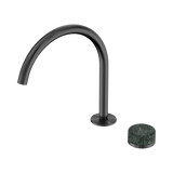 An image of Nero Tapware's Serenity Progressive Bath/Kitchen Mixer Arc Spout With Verde Alpi Handle Gun Metal