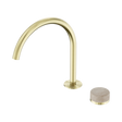 An image of Nero Tapware's Serenity Progressive Bath/Kitchen Mixer Arc Spout With Rome Travertine Handle Brushed Gold