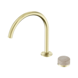 An image of Nero Tapware's Serenity Progressive Bath/Kitchen Mixer Arc Spout With Rome Travertine Handle Brushed Gold