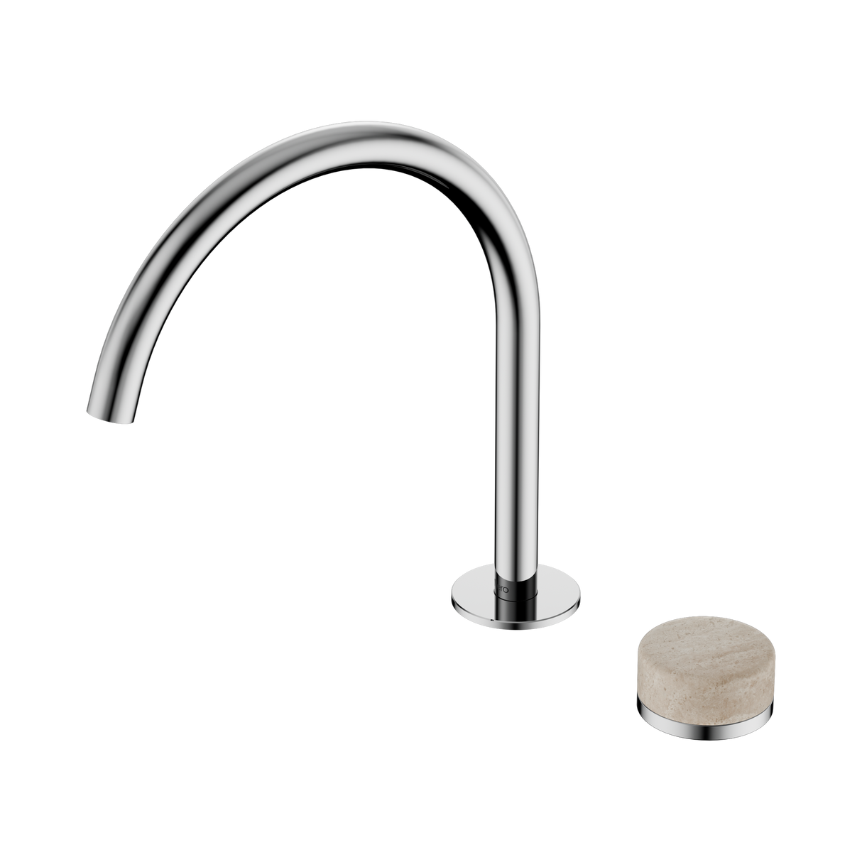 An image of Nero Tapware's Serenity Progressive Bath/Kitchen Mixer Arc Spout With Rome Travertine Handle Chrome