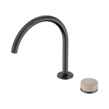 An image of Nero Tapware's Serenity Progressive Bath/Kitchen Mixer Arc Spout With Rome Travertine Handle Gun Metal