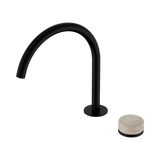 An image of Nero Tapware's Serenity Progressive Bath/Kitchen Mixer Arc Spout With Rome Travertine Handle Matt Black