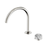 An image of Nero Tapware's Serenity Progressive Bath/Kitchen Mixer Arc Spout With Arabescato Corchia Handle Brushed Nickel