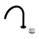 An image of Nero Tapware's Serenity Progressive Bath/Kitchen Mixer Arc Spout With Arabescato Corchia Handle Matt Black