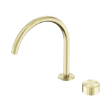 An image of Nero Tapware's Serenity Progressive Bath/Kitchen Mixer Arc Spout With Metal Handle Brushed Gold