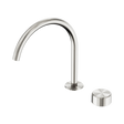 An image of Nero Tapware's Serenity Progressive Bath/Kitchen Mixer Arc Spout With Metal Handle Brushed Nickel