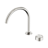 An image of Nero Tapware's Serenity Progressive Bath/Kitchen Mixer Arc Spout With Metal Handle Brushed Nickel