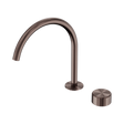 An image of Nero Tapware's Serenity Progressive Bath/Kitchen Mixer Arc Spout With Metal Handle Brushed Bronze