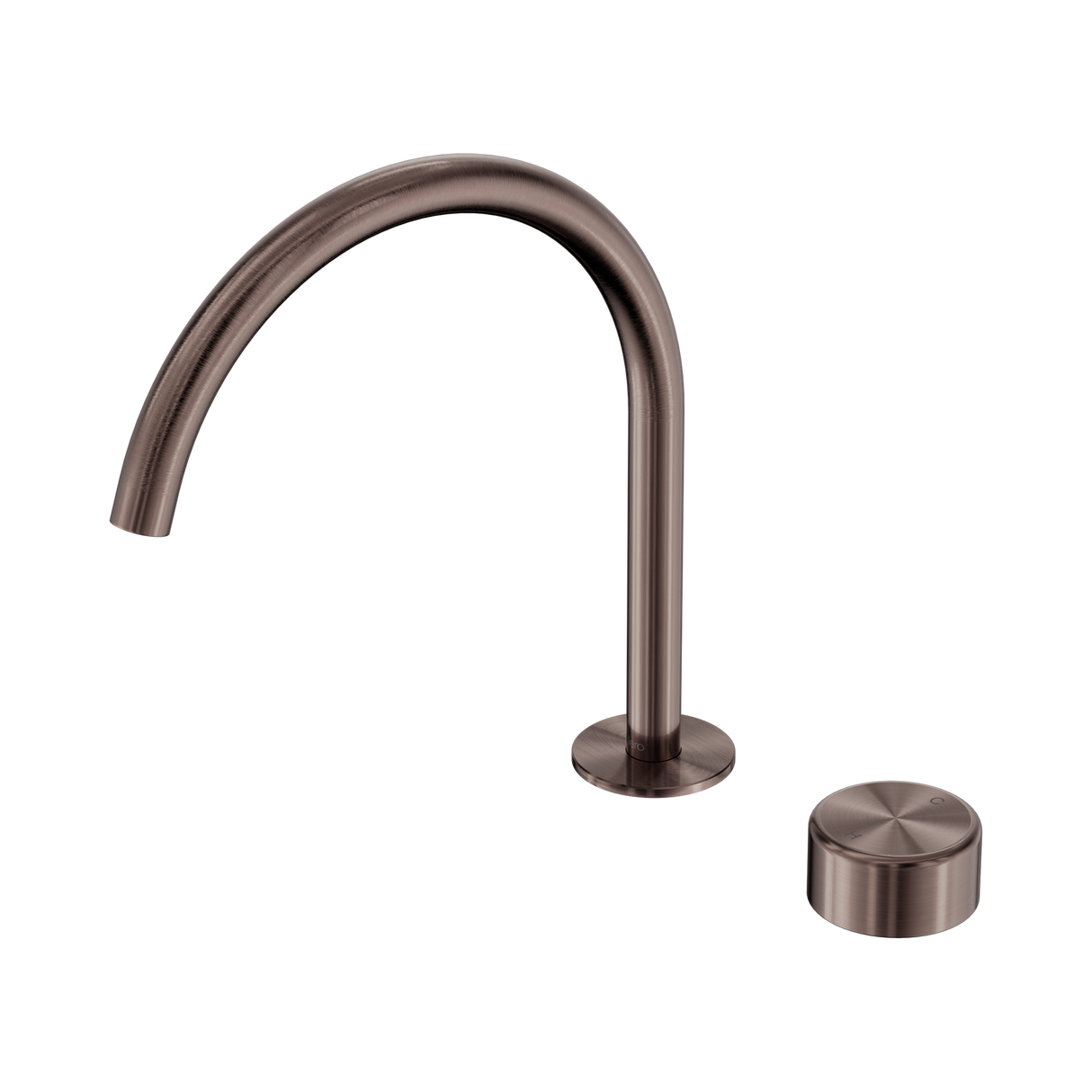 An image of Nero Tapware's Serenity Progressive Bath/Kitchen Mixer Arc Spout With Metal Handle Brushed Bronze