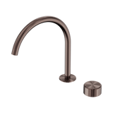 An image of Nero Tapware's Serenity Progressive Bath/Kitchen Mixer Arc Spout With Metal Handle Brushed Bronze