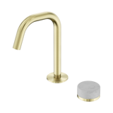 An image of Nero Tapware's Serenity Progressive Basin Mixer Edge Spout With Carrara Handle Brushed Gold