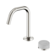 An image of Nero Tapware's Serenity Progressive Basin Mixer Edge Spout With Carrara Handle Brushed Nickel