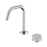 An image of Nero Tapware's Serenity Progressive Basin Mixer Edge Spout With Carrara Handle Brushed Nickel