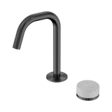 An image of Nero Tapware's Serenity Progressive Basin Mixer Edge Spout With Carrara Handle Gun Metal