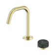 An image of Nero Tapware's Serenity Progressive Basin Mixer Edge Spout With Verde Alpi Handle Brushed Gold
