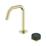 An image of Nero Tapware's Serenity Progressive Basin Mixer Edge Spout With Verde Alpi Handle Brushed Gold