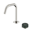 An image of Nero Tapware's Serenity Progressive Basin Mixer Edge Spout With Verde Alpi Handle Brushed Nickel