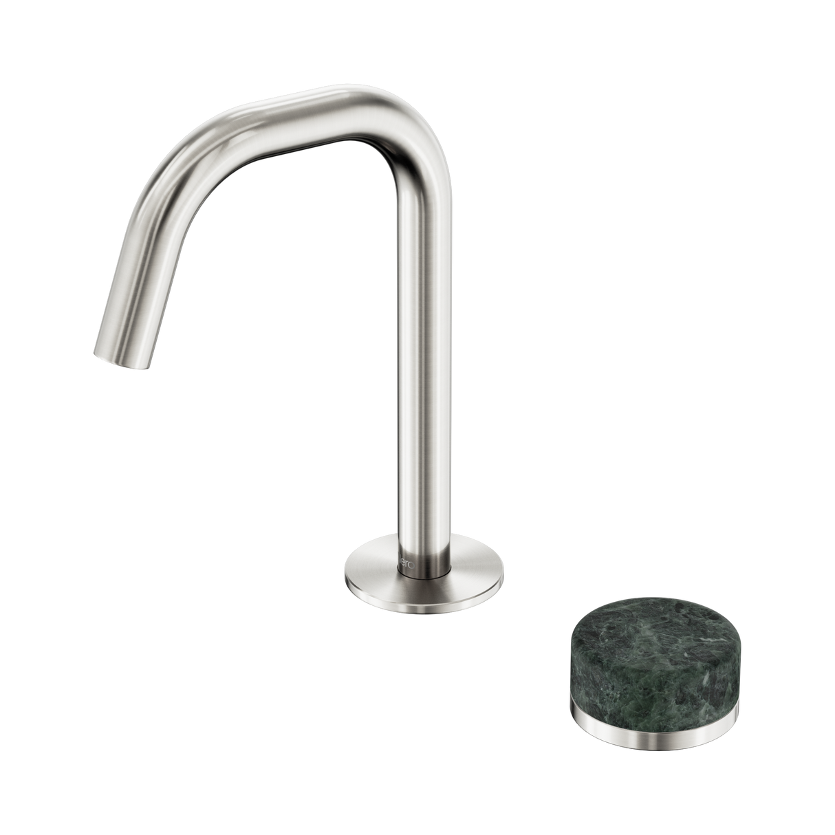 An image of Nero Tapware's Serenity Progressive Basin Mixer Edge Spout With Verde Alpi Handle Brushed Nickel