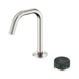 An image of Nero Tapware's Serenity Progressive Basin Mixer Edge Spout With Verde Alpi Handle Brushed Nickel