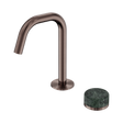 An image of Nero Tapware's Serenity Progressive Basin Mixer Edge Spout With Verde Alpi Handle Brushed Bronze