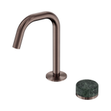 An image of Nero Tapware's Serenity Progressive Basin Mixer Edge Spout With Verde Alpi Handle Brushed Bronze