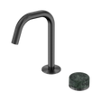 An image of Nero Tapware's Serenity Progressive Basin Mixer Edge Spout With Verde Alpi Handle Gun Metal