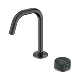 An image of Nero Tapware's Serenity Progressive Basin Mixer Edge Spout With Verde Alpi Handle Gun Metal