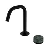 An image of Nero Tapware's Serenity Progressive Basin Mixer Edge Spout With Verde Alpi Handle Matt Black