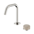 An image of Nero Tapware's Serenity Progressive Basin Mixer Edge Spout With Rome Travertine Handle Brushed Nickel