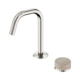 An image of Nero Tapware's Serenity Progressive Basin Mixer Edge Spout With Rome Travertine Handle Brushed Nickel