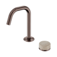 An image of Nero Tapware's Serenity Progressive Basin Mixer Edge Spout With Rome Travertine Handle Brushed Bronze