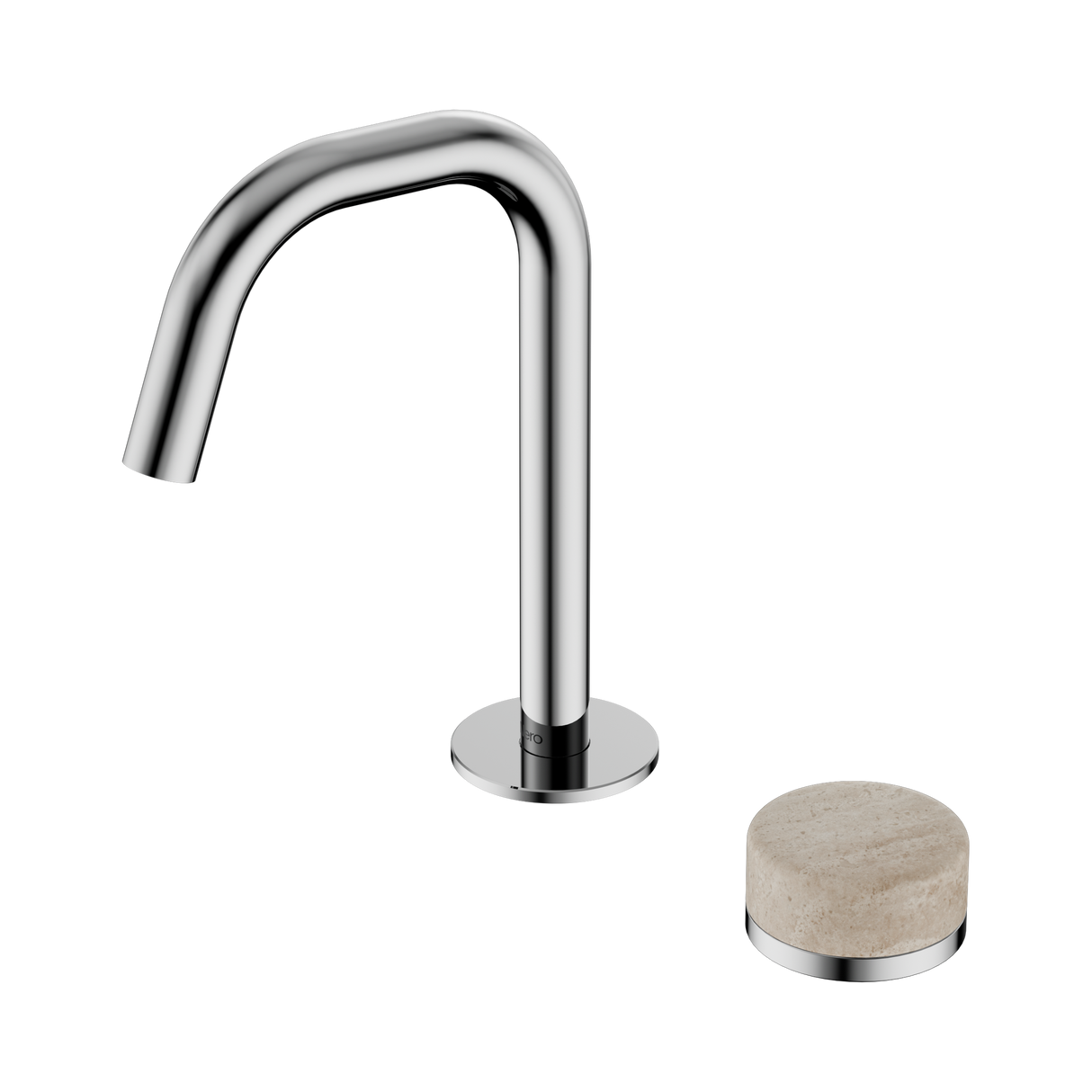 An image of Nero Tapware's Serenity Progressive Basin Mixer Edge Spout With Rome Travertine Handle Chrome