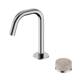 An image of Nero Tapware's Serenity Progressive Basin Mixer Edge Spout With Rome Travertine Handle Chrome