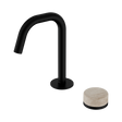 An image of Nero Tapware's Serenity Progressive Basin Mixer Edge Spout With Rome Travertine Handle Matt Black
